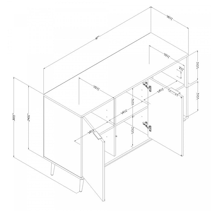 Mezzy 2-door Sideboard With Open Storage - Black Oak And Faux White Marble 