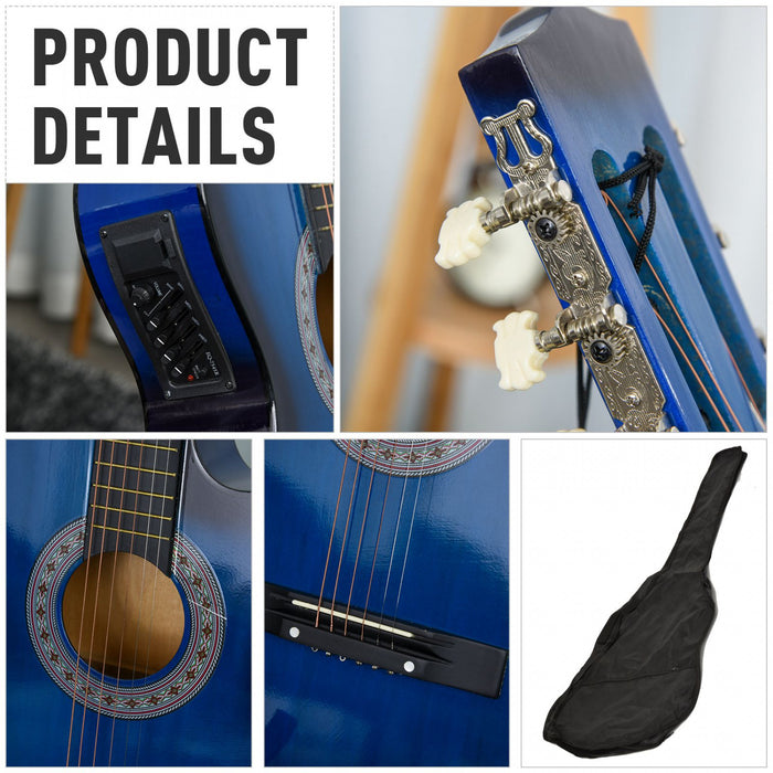 Soozier 38 Inch Full Size Electric Guitar, Classical Acoustic Electric Guitar with Strings, Picks, Shoulder Strap and Case Bag, Gloss Finish, Black and Blue