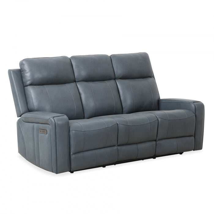 Bellamy 78 in. Leather Match Power Reclining Sofa with Adjustable Headrest and USB - Blue