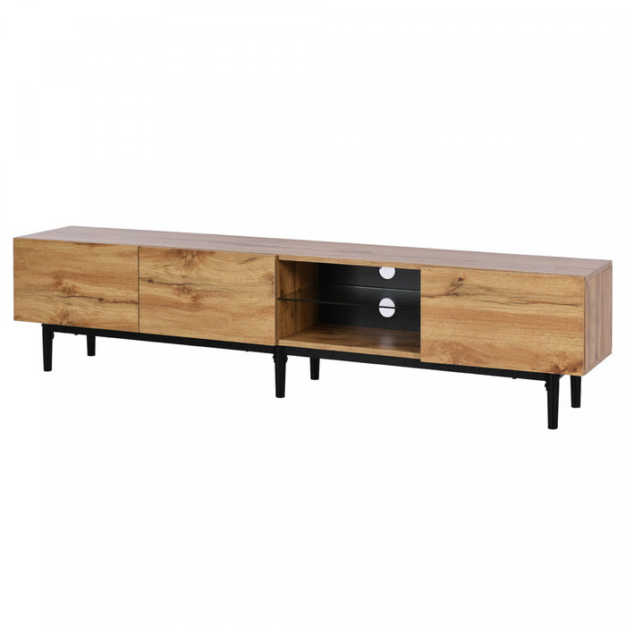 Lumina 69 Inch TV Cabinet with Adjustable LED Lighting and Storage, Wood/Black