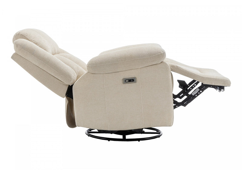 Power Reclining Chair, 39\" Wide, Glider, Swivel, Usb Ports Included, Beige Fabric Recliner