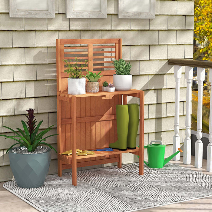 Costway Wood Potting Bench Waterproof Garden Table With 2-tier Open Storage Shelf