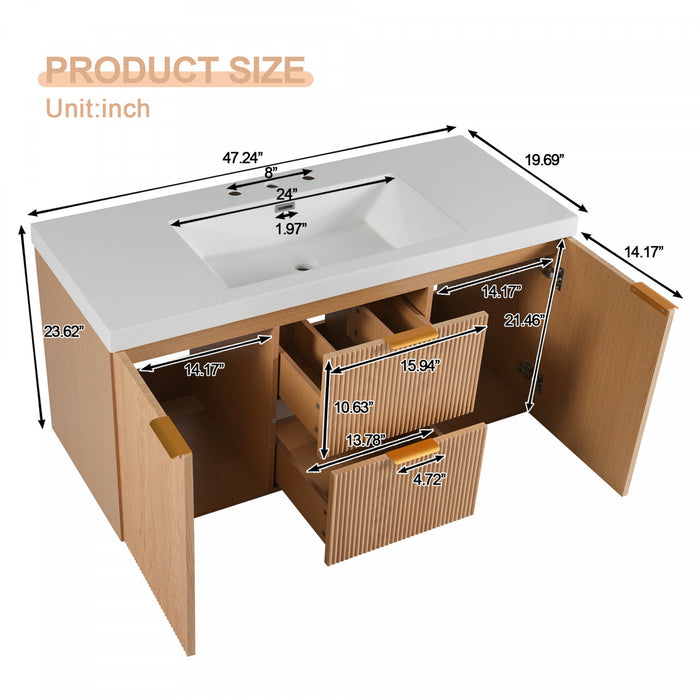 Ethan Wall-Mounted Bathroom Vanity with Integrated Sink Storage,Wood