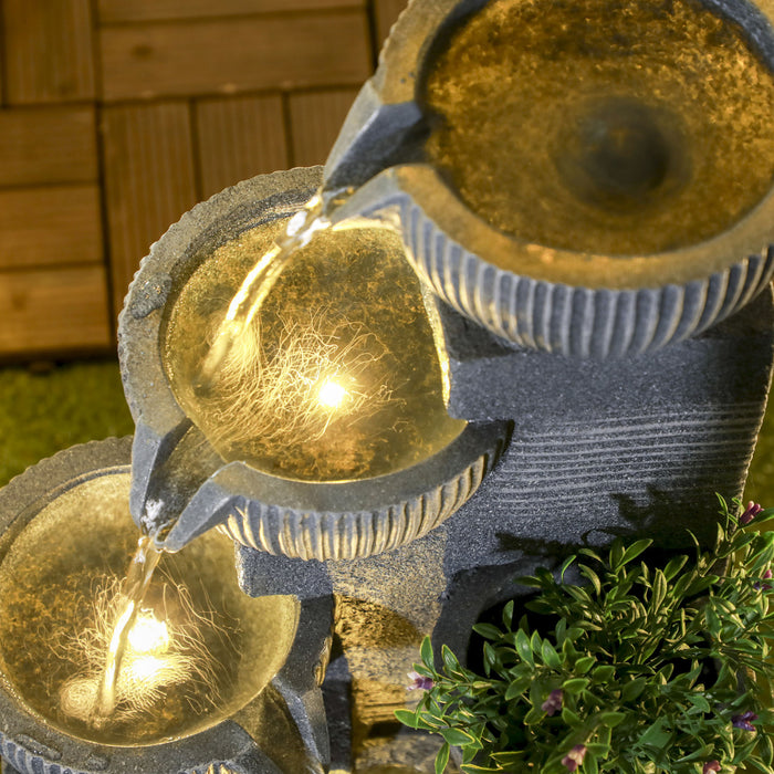 Outsunny Outdoor Water Fountain, Waterfall Fountain With Led Lights
