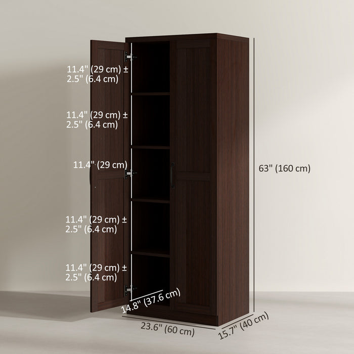 HOMCOM 63\" Pantry Cabinet, Kitchen Storage Cabinet with Adjustable Shelves