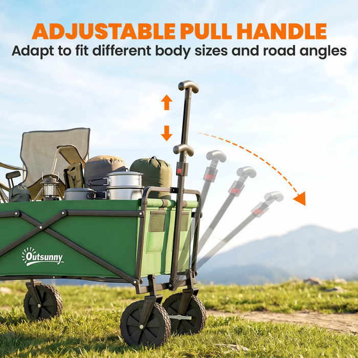 Outsunny Folding Wagon Cart, Outdoor Utility Wagon Heavy Duty Garden Shopping Cart Collapsible Camping Trolley with Steel Frame, Oxford Fabric