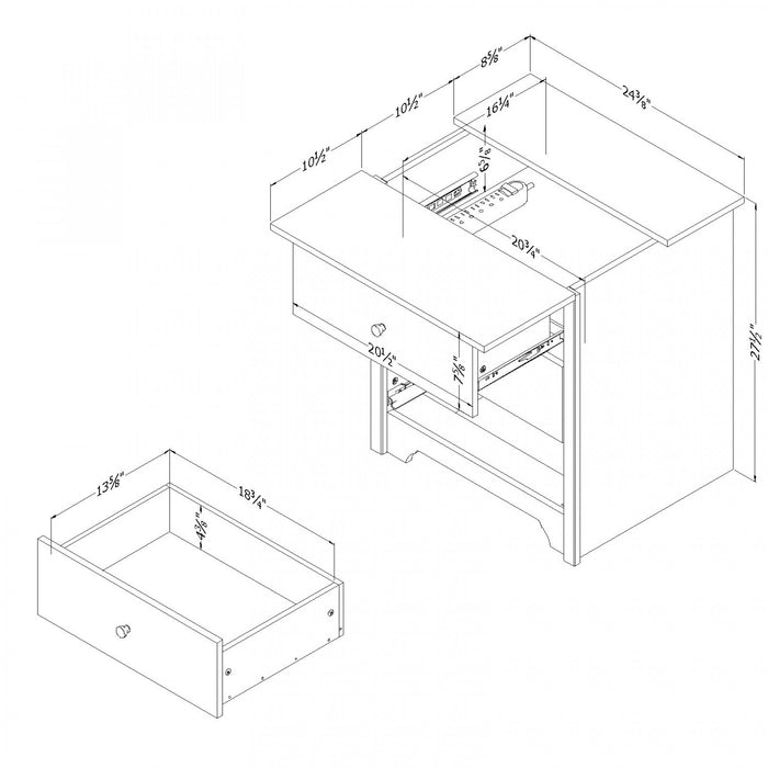 Vito Nightstand With Charging Station And Drawers - Pure White