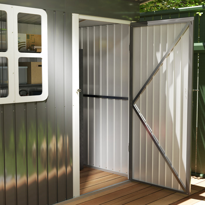 Outsunny 7' X 4' Metal Outdoor Storage Shed With Window, Lockable Door