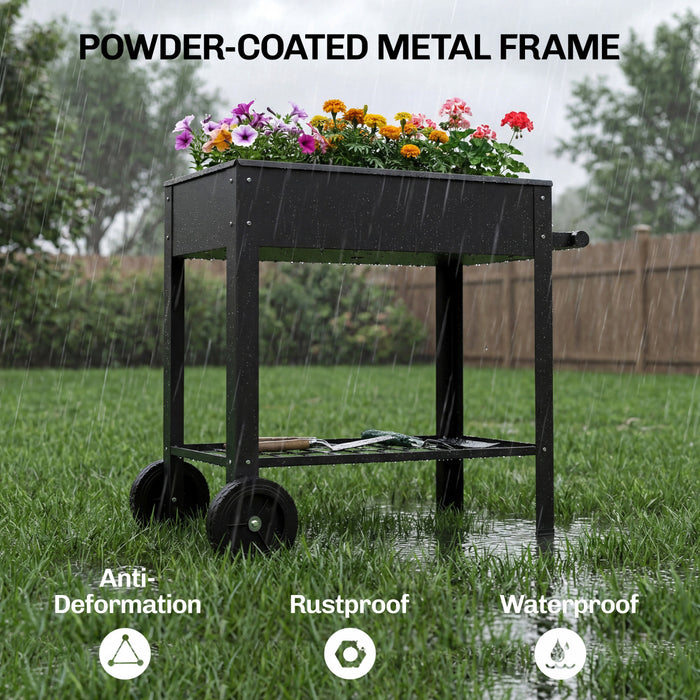 Outsunny Metal Raised Garden Bed, Elevated Planter Box with 2 Wheels