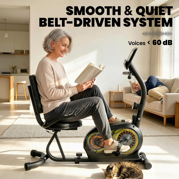Soozier Recumbent Exercise Bike for Home, Indoor Stationary Bike for Seniors with Bluetooth, App Connectivity, 8-Level Magnetic Resistance, LCD Display, Pulse Sensors, Wheels