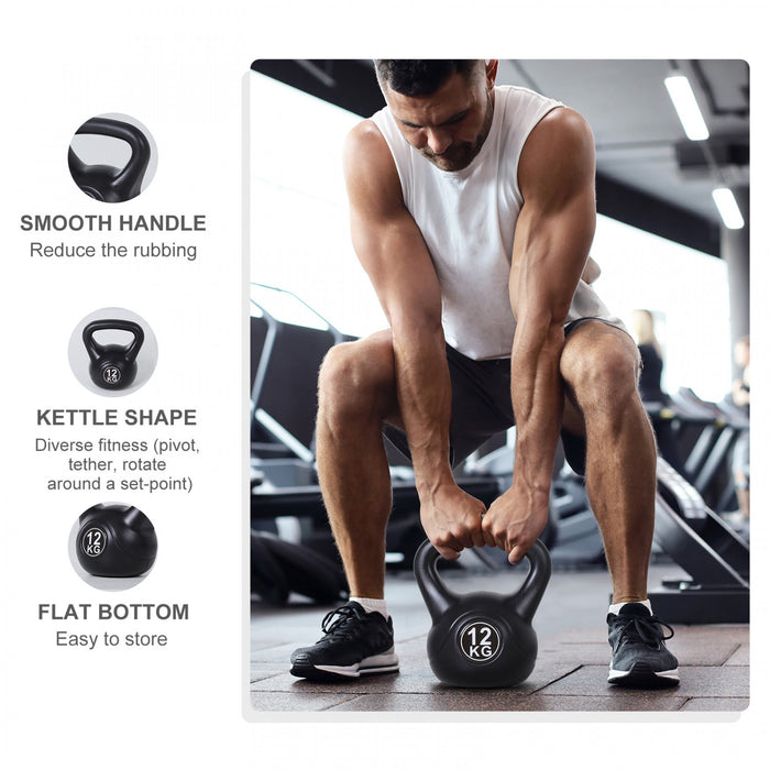 Soozier 26lb Fitness Kettlebell, Plastic Exercise Weight with Sand, Weightlifting Tools with Smooth Handle, Noise Reduction for Home, Gym