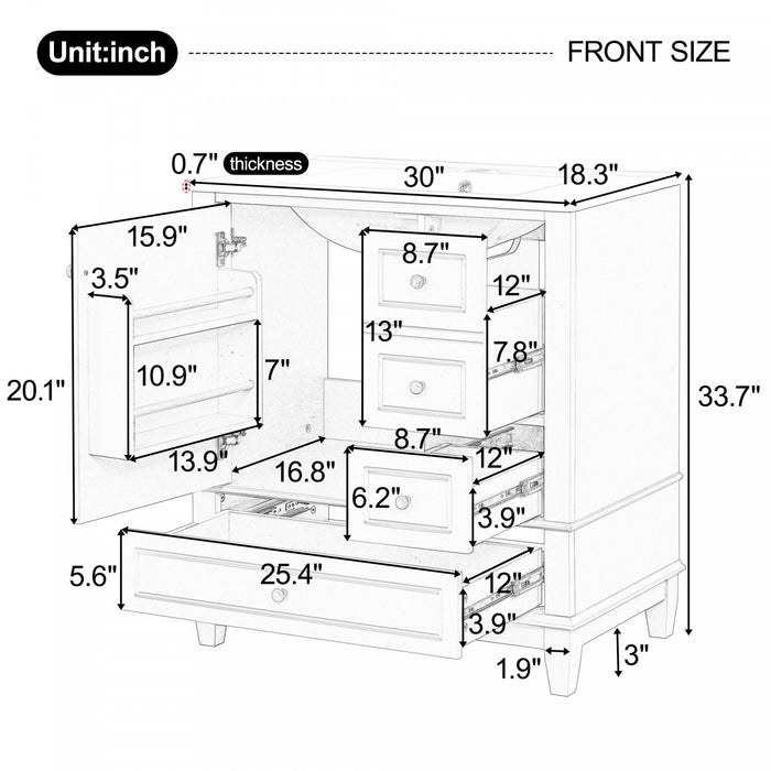 Emma 30\" Solid Wood Bathroom Vanity with Ceramic Sink and Soft-Close Door, White