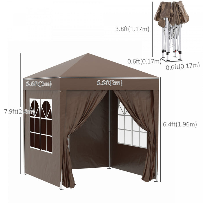 Outsunny 6.6'x6.6' Pop Up Gazebo Canopy Tent With Sidewalls, Instant Sun Shelter, With Carry Bag, For Outdoor, Garden, Patio, Brown