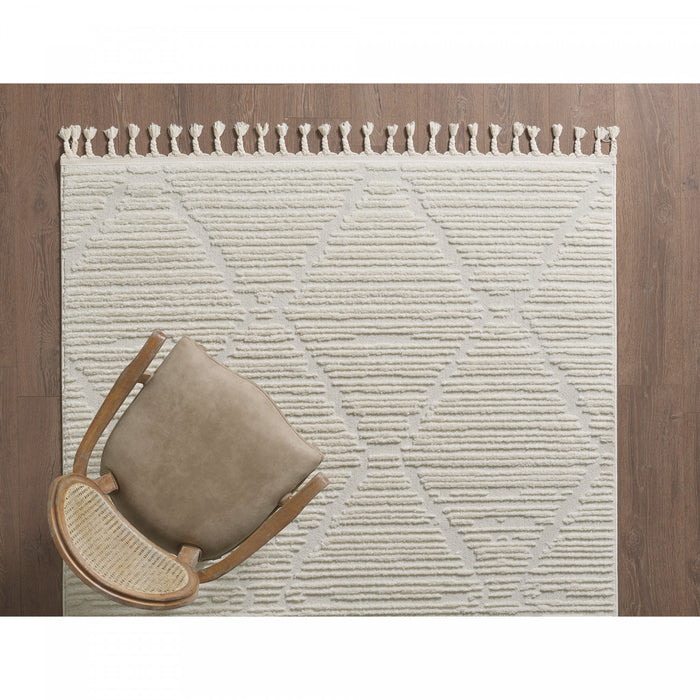 Quinto Lattice Large Cream Shag Area Rug - 2'7\" x 8'
