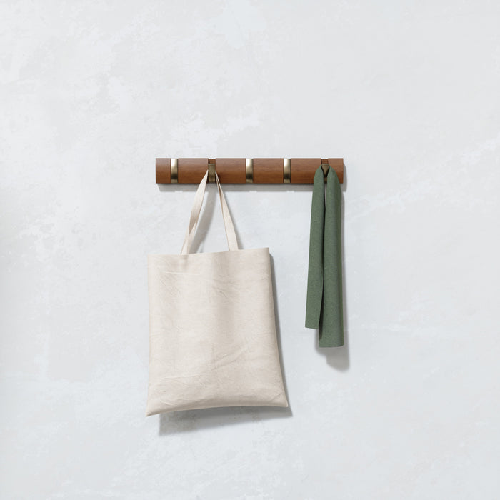 Umbra 5 Flip Wall-Mounted Hooks - Light Walnut and Gold
