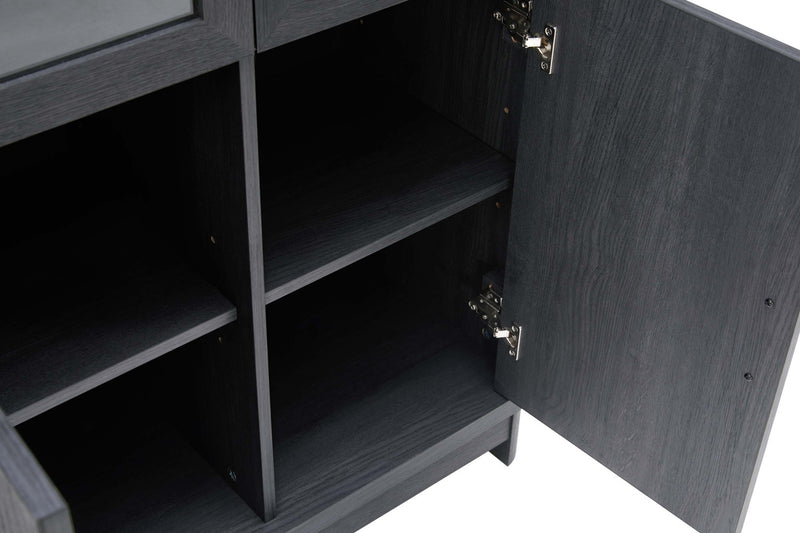 Jodie Mid-Century Modern 31\" Bookcase Cabinet in Charcoal Gray (6-Shelf) - Set of 2
