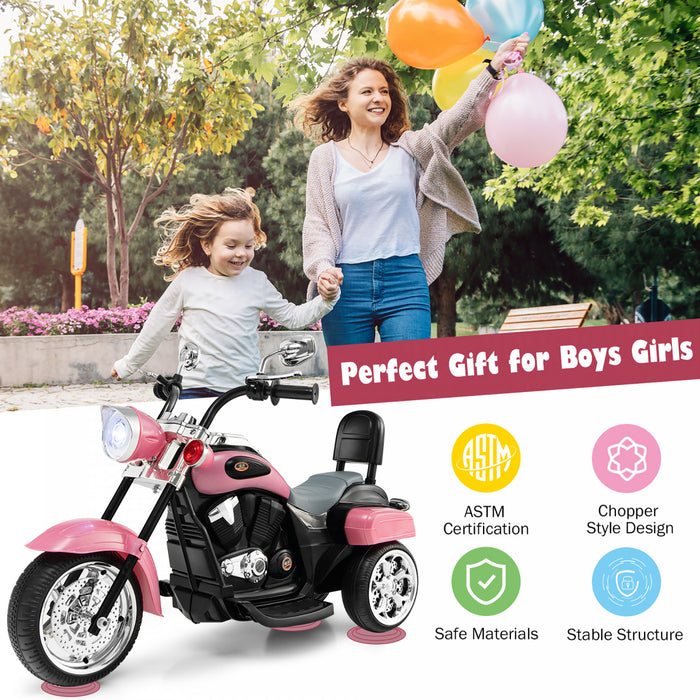 Costway 6v Kids Ride On Chopper Motorcycle 3 Wheel Trike With Headlight And Horn Pink