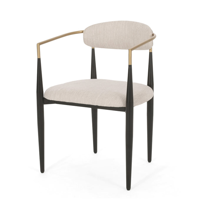 Mila Dining Chair Set Of 2 With Upholstered Fabric And Metal Frame - Beige and Black