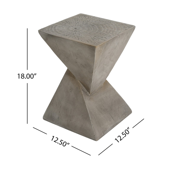 Zane 18\" MGO Geometric Twisted Accent Table, Unique Wood Grain Indoor Side Table, Grey