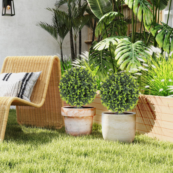 HOMCOM 2 PCs Artificial Eucalyptus Topiary Ball with Ground Stakes