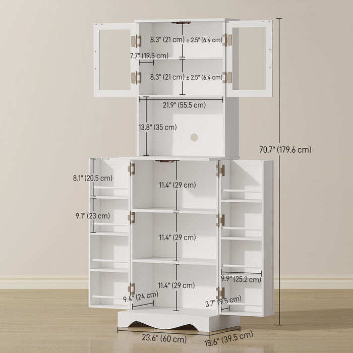71\" Kitchen Pantry Cabinet, Kitchen Hutch with 8 Door Shelves, White