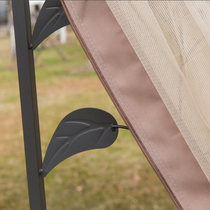 Outsunny 10'x10' Gazebo Canopy Outdoor Patio Sun Shelter Uv Protect W/ 2-tier Polyester Roof Curtain Sidewalls And Steel Frame Brown