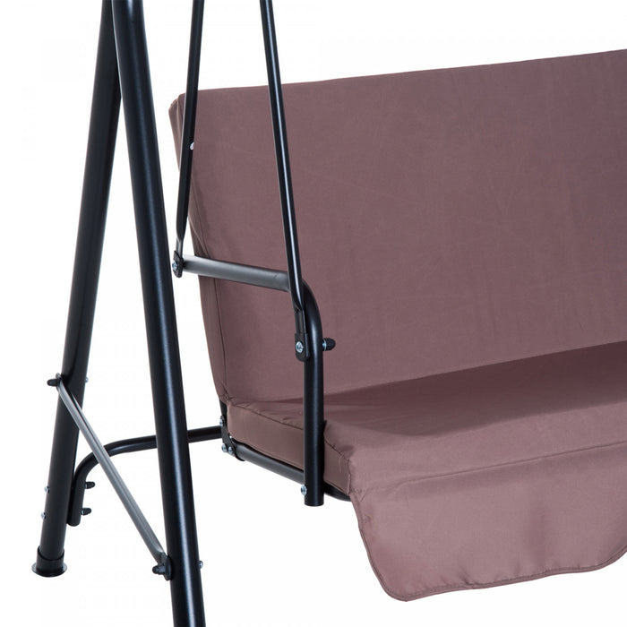 Outsunny 3-seat Patio Swing Chair, Outdoor Porch Swing Glider With Adjustable Canopy, Removable Cushion, And Weather Resistant Steel Frame, For Garden, Poolside, Backyard, Brown