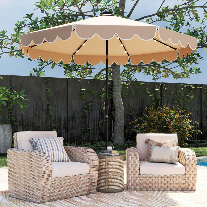 Costway 10 FT Solar Patio Umbrella with 24 LED Lights 8 Ribs & Tilt Adjustment Coffee