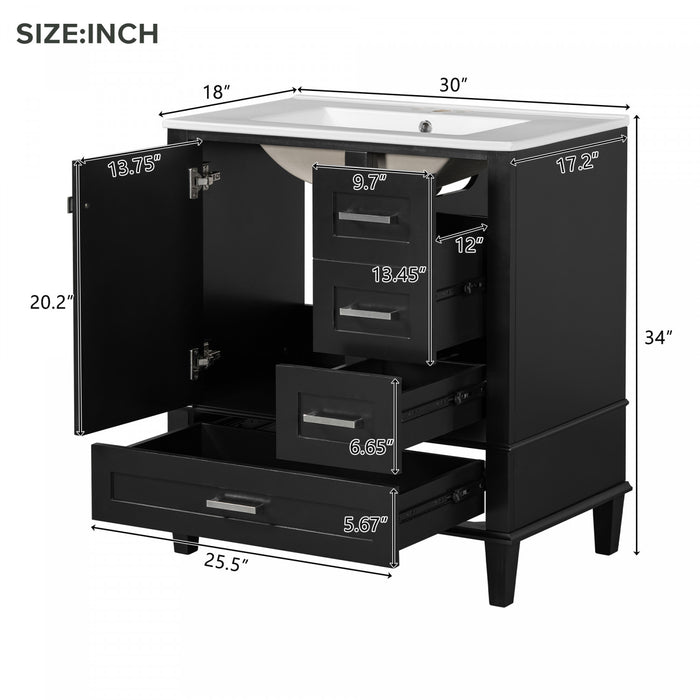 Olivia 30\" Bathroom Vanity with Sink Combo and Storage Drawers,Black