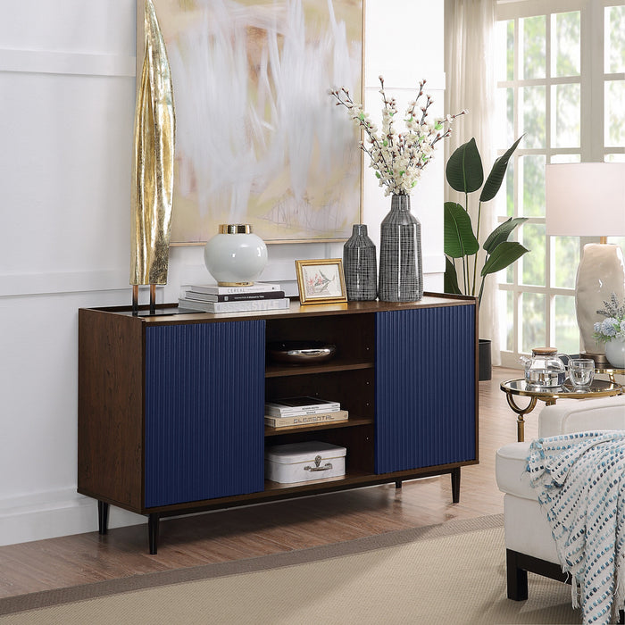 Duane Mid-Century Modern 4-Piece Living Room Set in Navy Blue