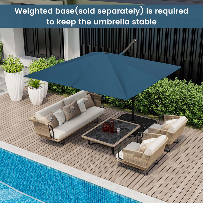 Costway Patio 9.5FT Square Cantilever Offset Hanging Umbrella 2-Tier 360° Outdoor Navy