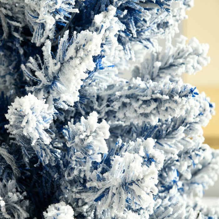 Homcom 6' Slim Snow Flocked Artificial Christmas Tree With Light, Blue
