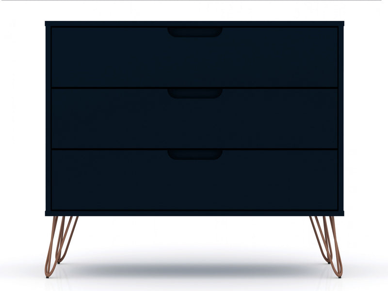 Rockefeller Mid-Century Modern 35\" Dresser in Midnight Blue (3-Drawer) - Set of 2