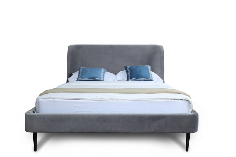 Heather Mid-Century Modern Velvet Upholstered Queen Bed in Gray and Black