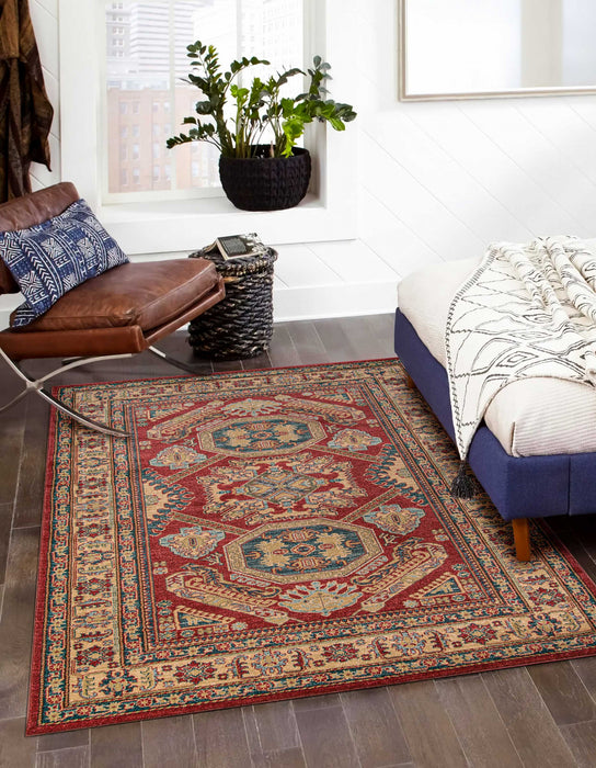 Aisha Traditional 9'3\" x 12'6\" Area Rug in Red Indoor Area Rug