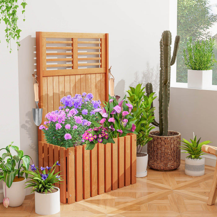 Costway Wooden Plant Stand Raised Garden Bed With Trellis & Planter Box Privacy Screen