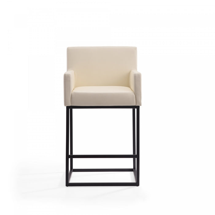 Ambassador Mid-Century Modern Metal Upholstered Counter Stool in Cream - Set of 3 Bar Stool
