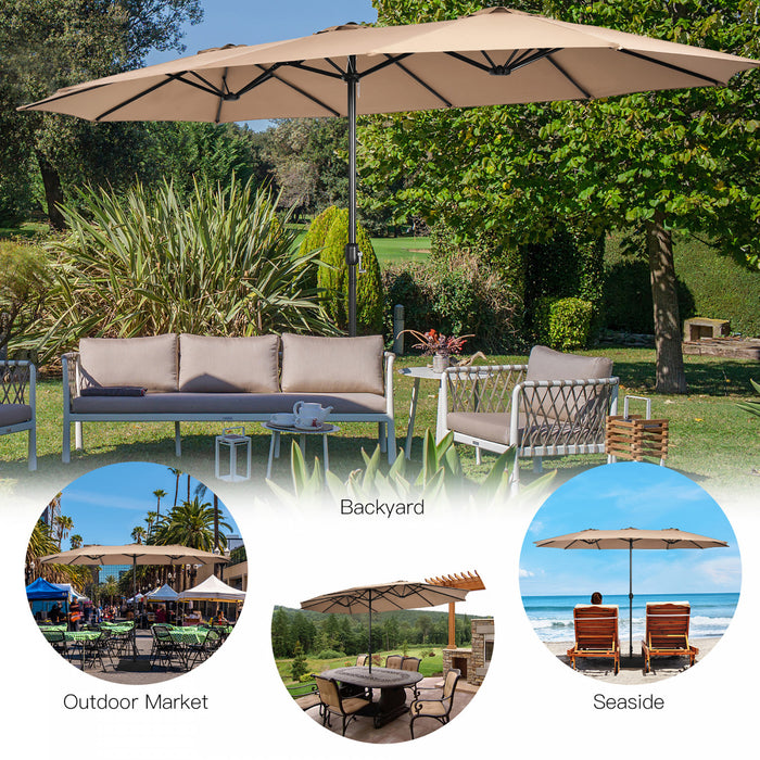 Costway 15 Ft Patio Double Sided Umbrella Outdoor Market Umbrella Tan