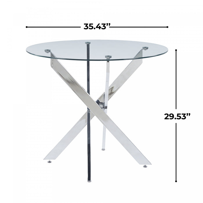 Alex Round Multi-Functional Dining Table with Glass Top,Chrome