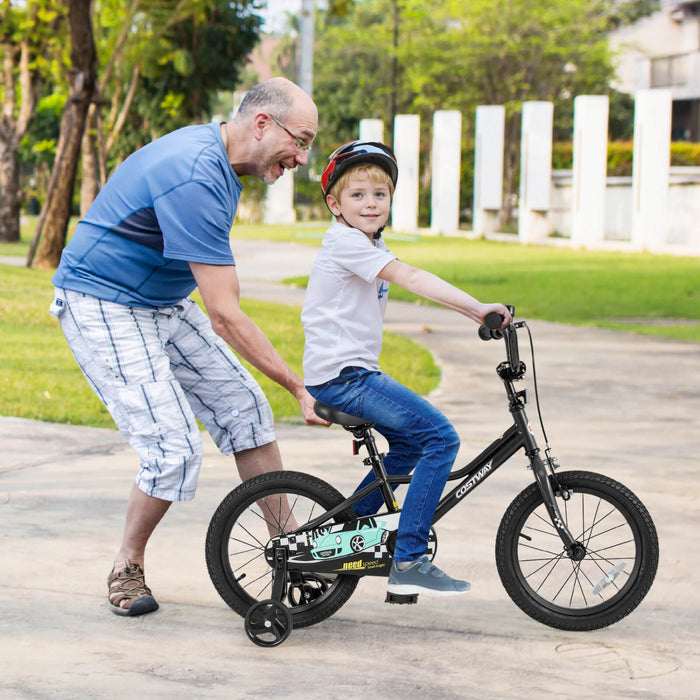 Costway 16\" Kids Training Bike With Removable Training Wheels Pneumatic Tires Black