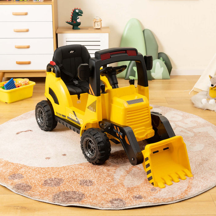 Costway 12v Kids Ride On Construction Tractor With Horn & Music & Tail Led Lights Yellow