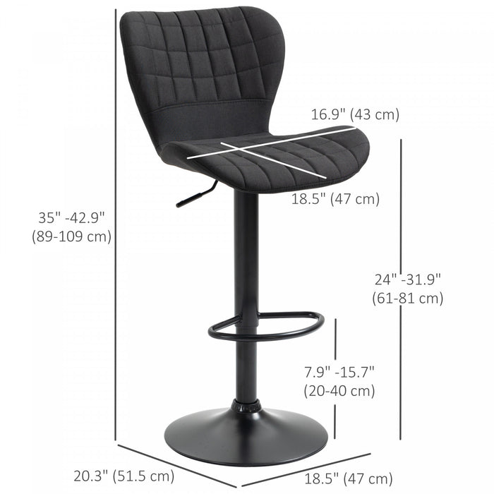 HOMCOM Bar Stools Set of 2 Adjustable Height Swivel Bar Chairs with Back