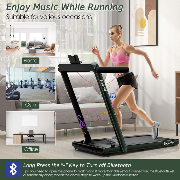 Superfit 2.25hp 2 In 1 Dual Display Folding Treadmill Jogging Machine W/app Control Green
