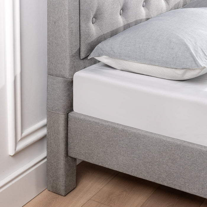 Kellen Upholstered Platform Bed with Headboard in Light Grey - King Size