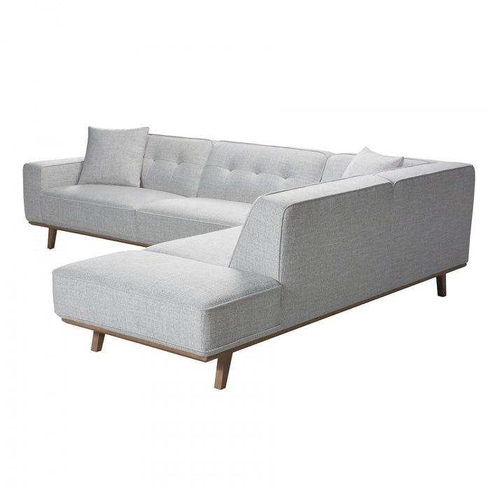 Sloane 2-Piece Linen-Look Fabric Sectional with Tufted Back and Tapered Wood Legs - Light Grey