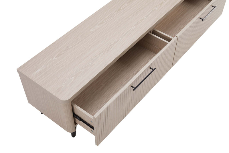 Jodie Mid-Century Modern 69\" Fluted TV Stand in Whitewashed Oak