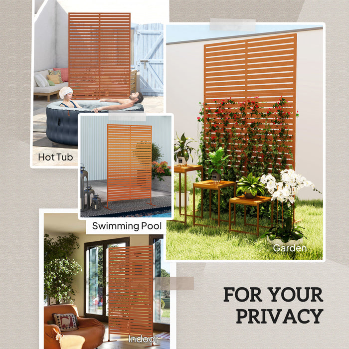 Outsunny Metal Outdoor Privacy Screen Decorative Outdoor Divider with Stand