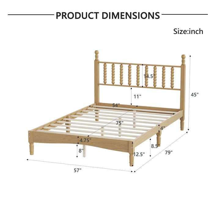 Oliver Retro Wood Platform Bed with Gourd Shaped Headboard and Sturdy Wooden Slat Support,Full Size,Natural Full Bed