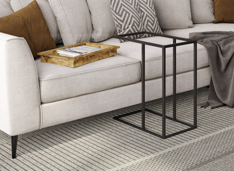 C-Shaped End Table With Sunkey Tray - Brown Reclaimed Wood With Black Metal