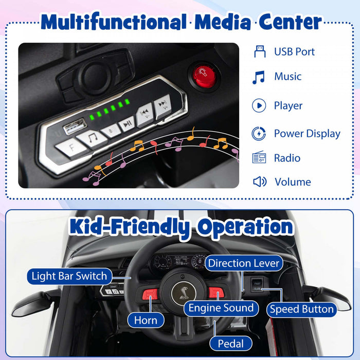 Costway 12v Licensed Ford Mustang Shelby Gt500 Kids Ride On Car With Remote Control Black